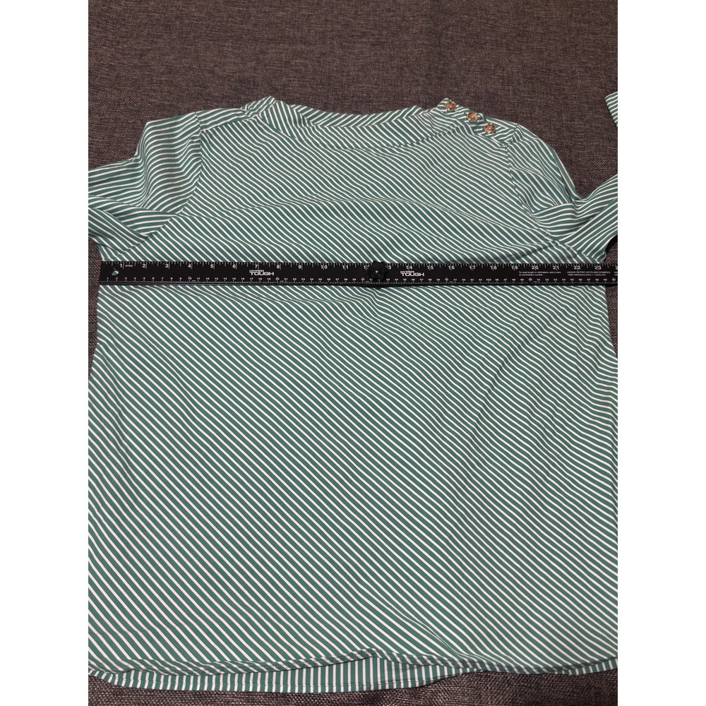 Chico's Women's 3 (16/18) Blouse Green White Striped Button Shoulder 3/4 Sleeve - Picture 3 of 8